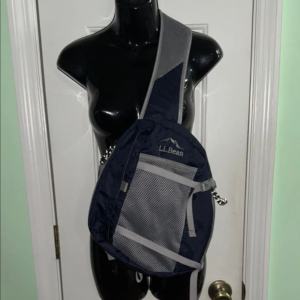 L.L.Bean Navy Blue/Grey Stowaway Sling One Strap Backpack Medium Sized Bag